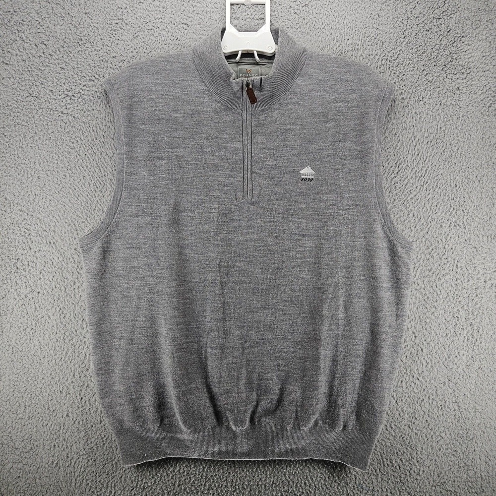 Fennec Vest Men's XL 1/4‎ Zip 100% Merino Wool Gray Casual Golf XL